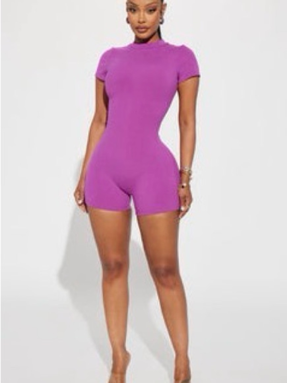 Fashion Nova Short Sleeve Fitted Romper - Purple